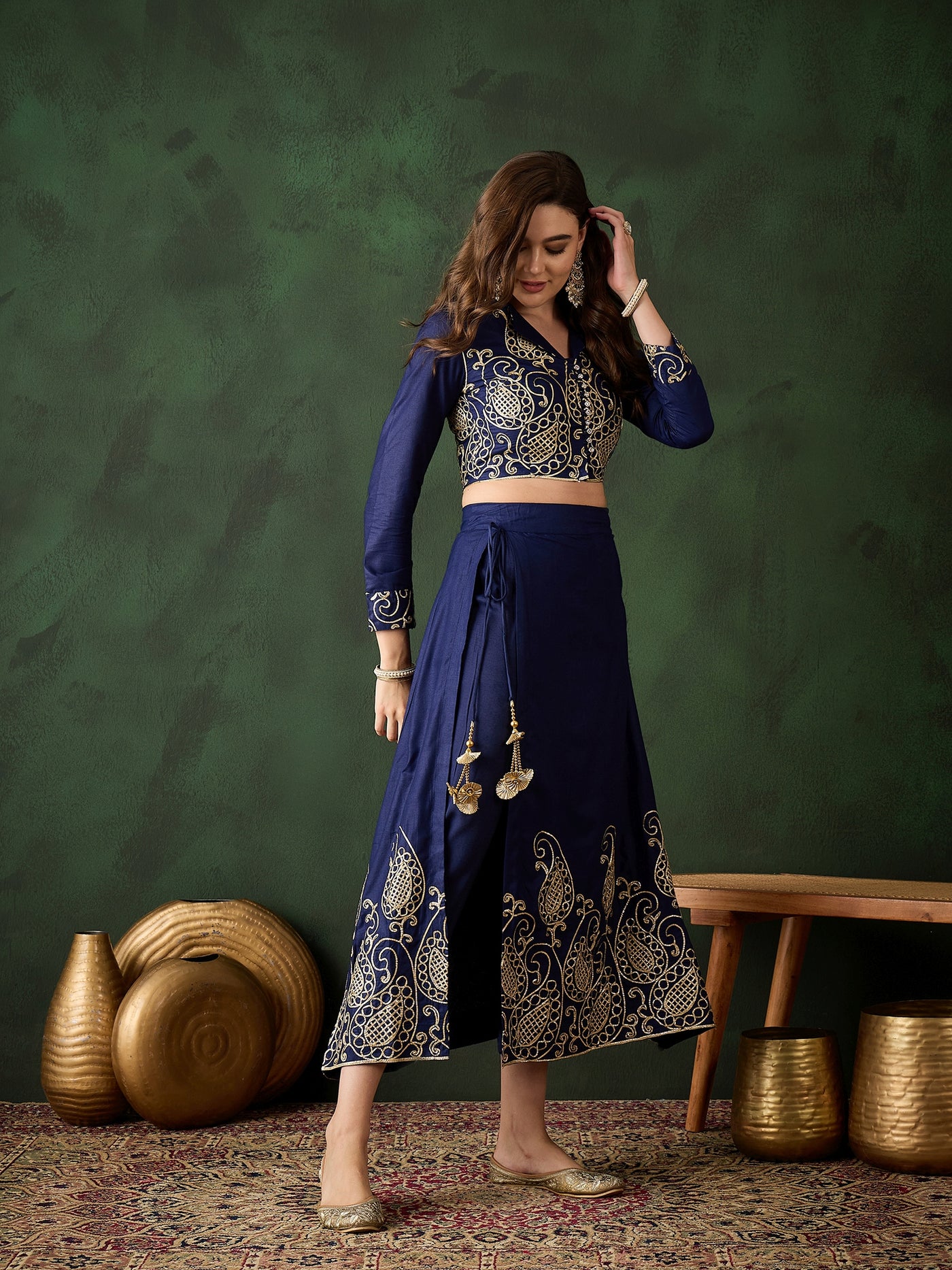 Navy Blue Embroidered Lehenga Choli Set