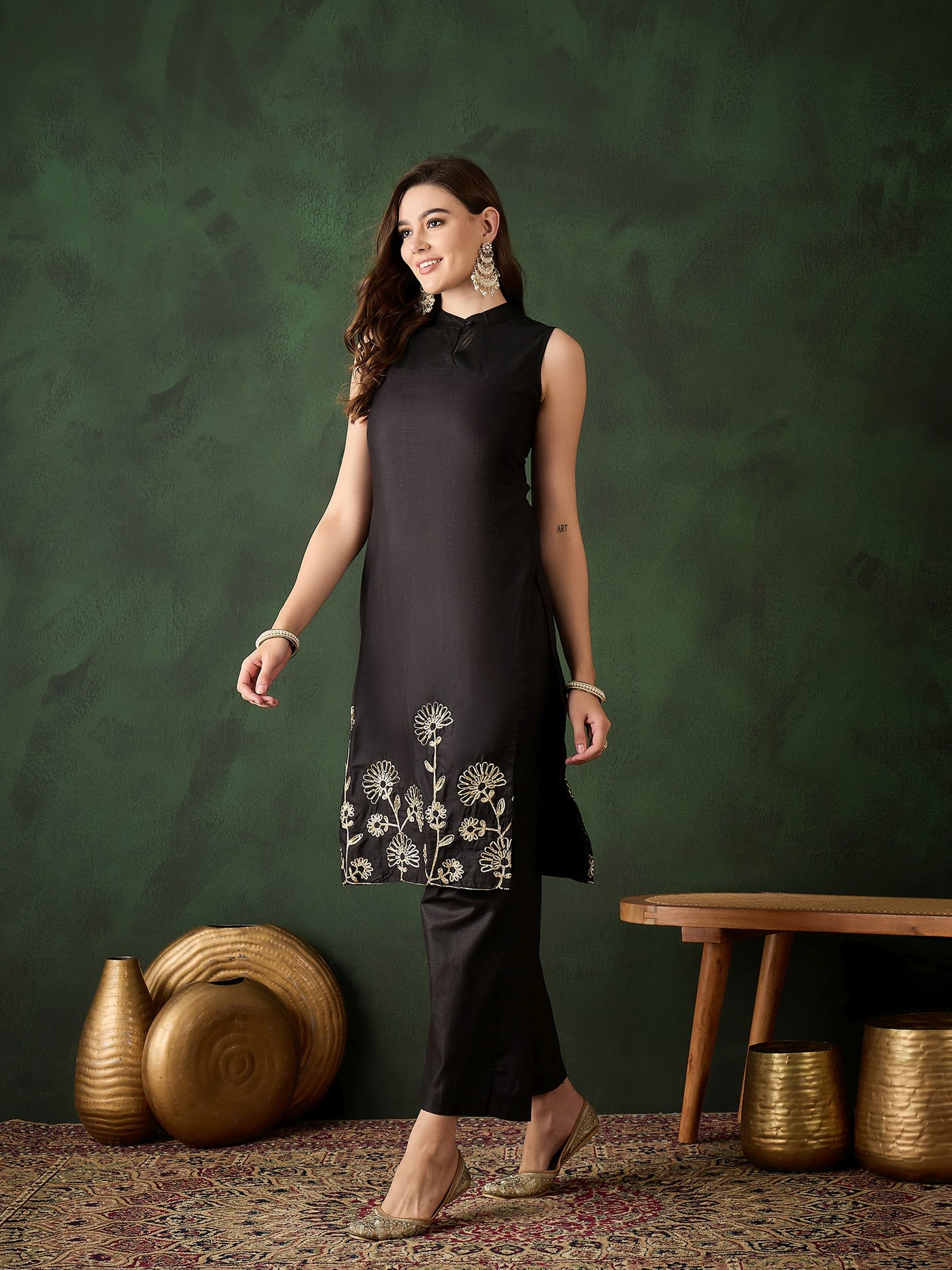 Black Embroidered Kurta With Palazzo