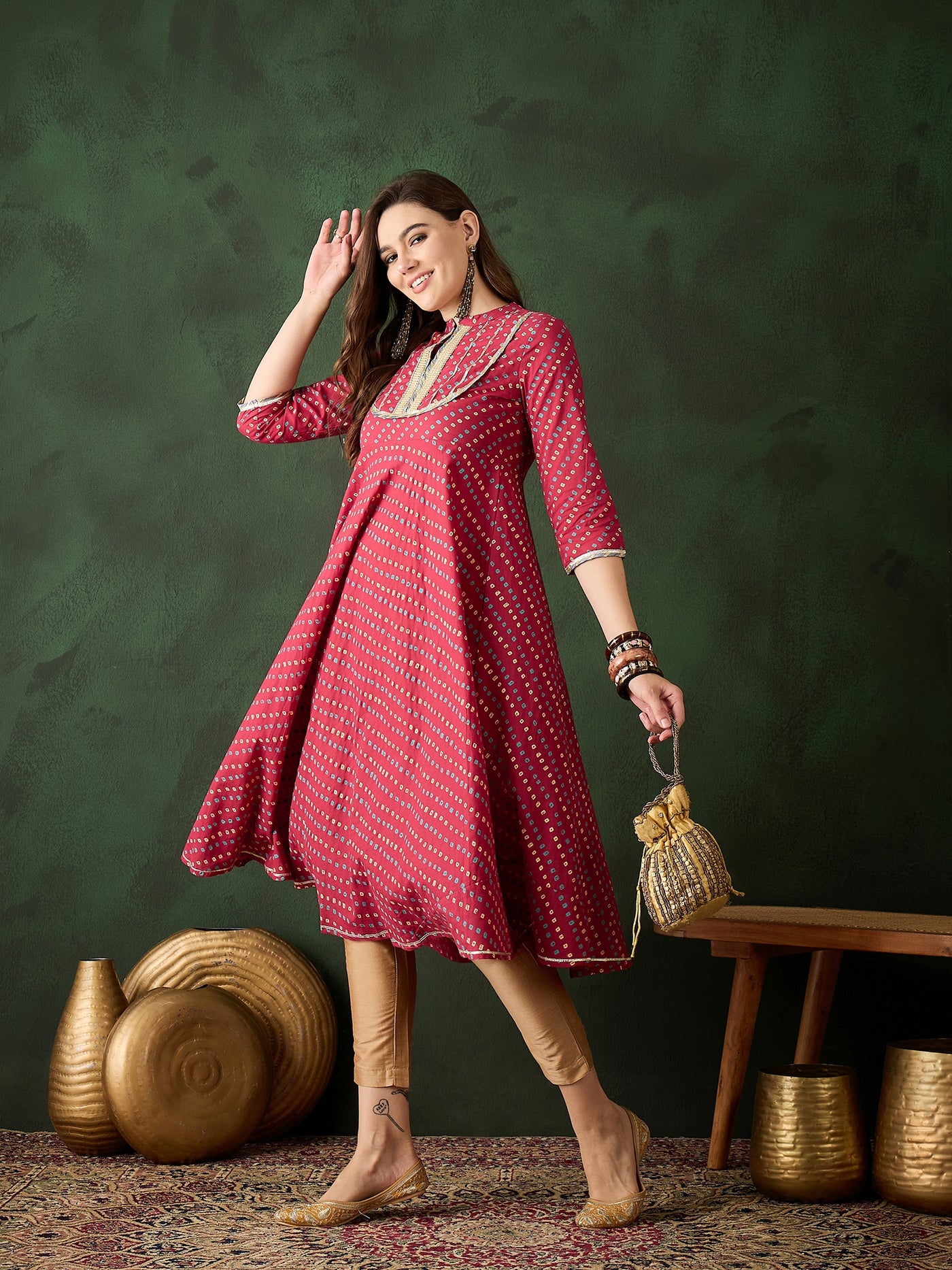 Red Bandhani Print Anarkali