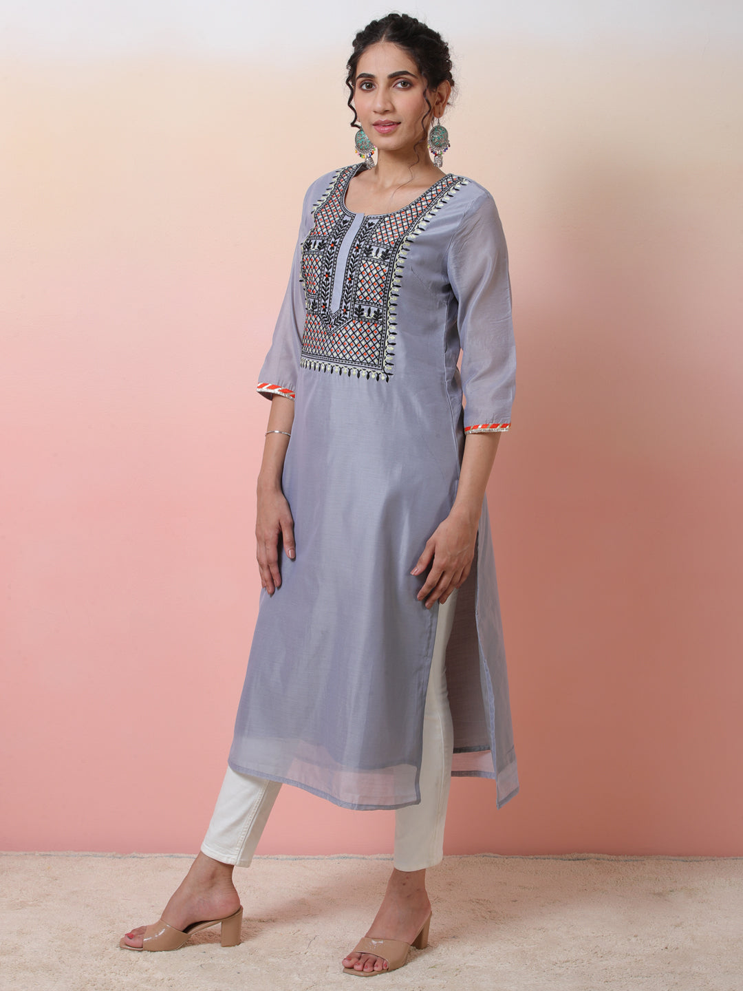 Grey Embroidered Kurta