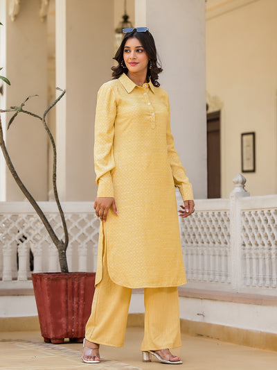 Yellow Pathani Kurta Palazzo Set