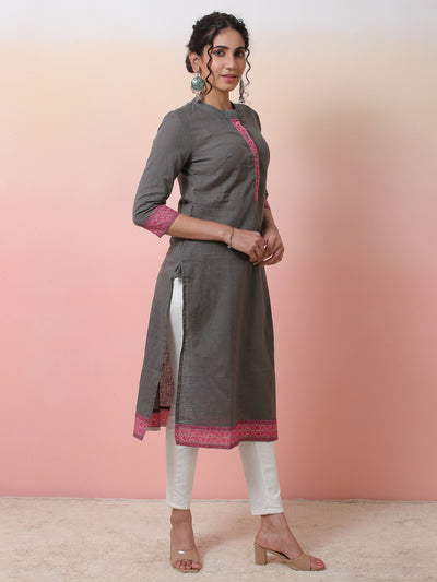 Grey Kurta With Border Details