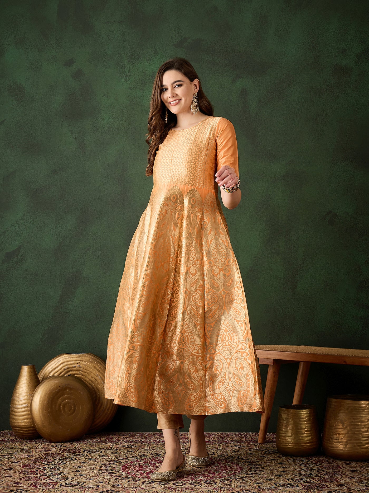 Peach Jacquard Maxi Dress