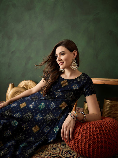 Navy Blue Bandhani Print Anarkali