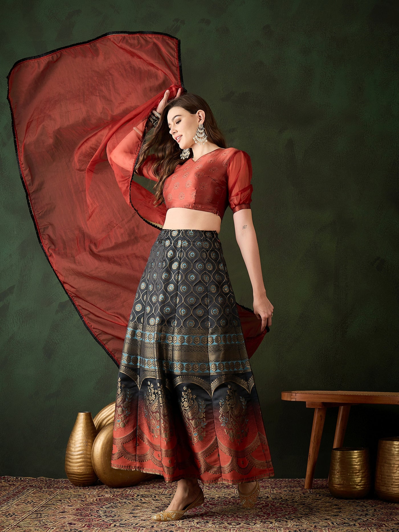 Maroon Brocade Lehenga Choli With Dupatta