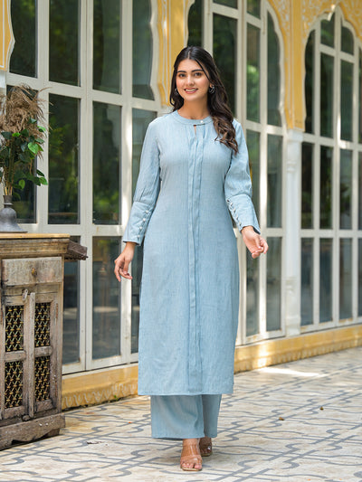 Powder Blue Solid Kurta with Palazzo