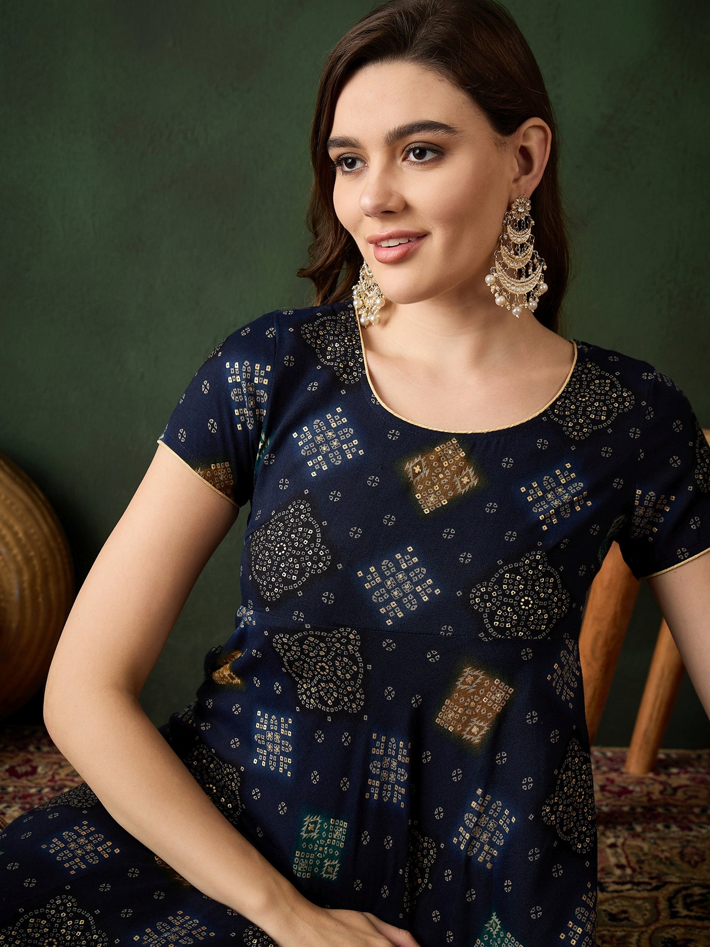 Navy Blue Bandhani Print Anarkali