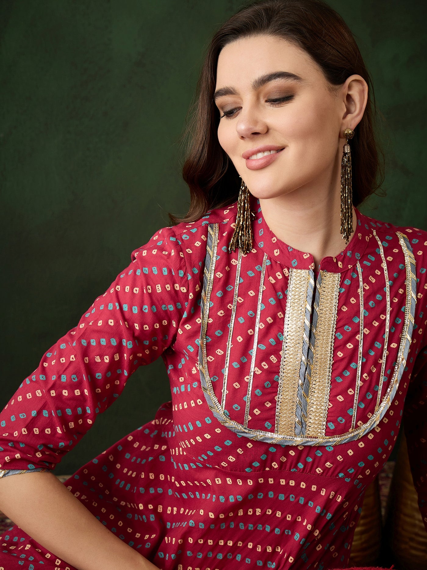 Red Bandhani Print Anarkali