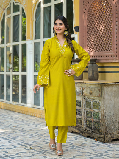 Lime Green Embroidered Pakistani Kurta Set With Embroidered Dupatta