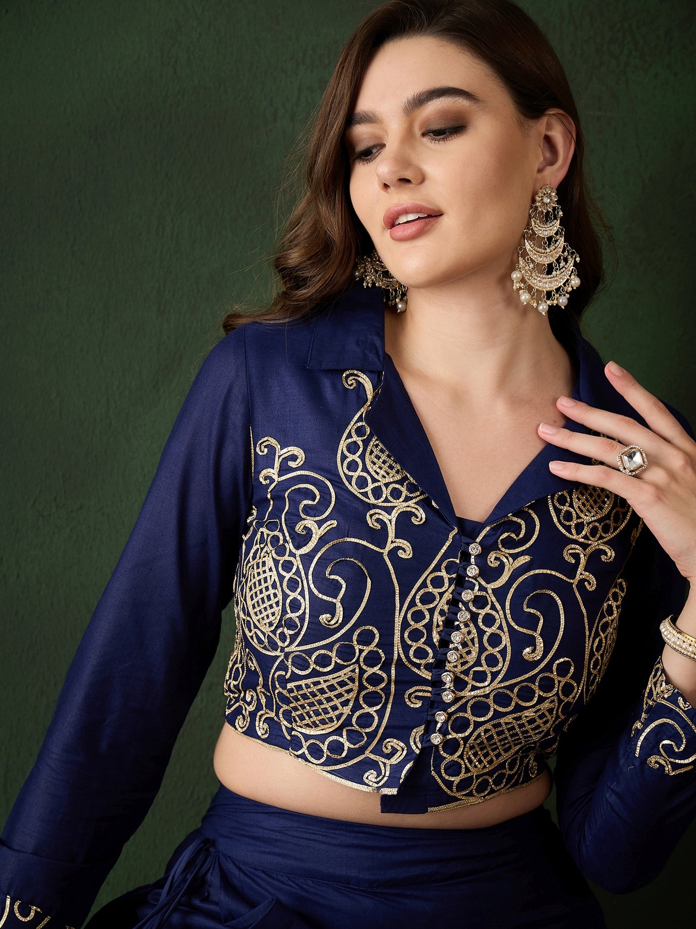 Navy Blue Embroidered Lehenga Choli Set