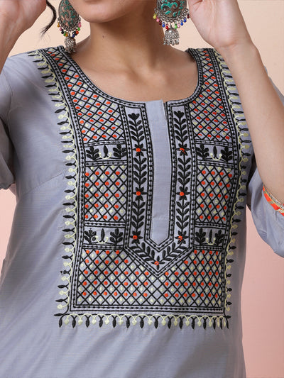 Grey Embroidered Kurta