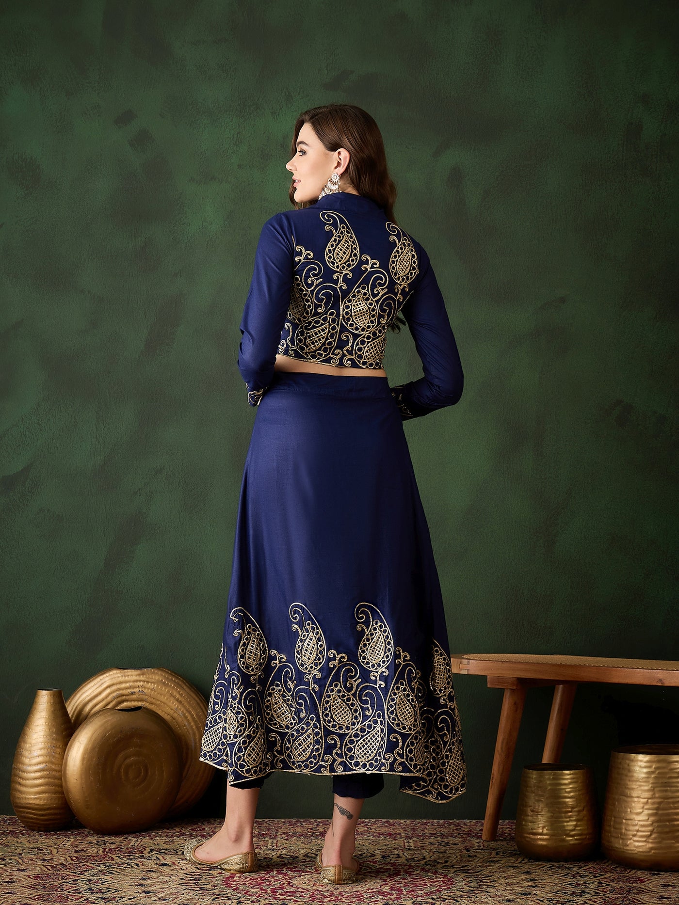 Navy Blue Embroidered Lehenga Choli Set