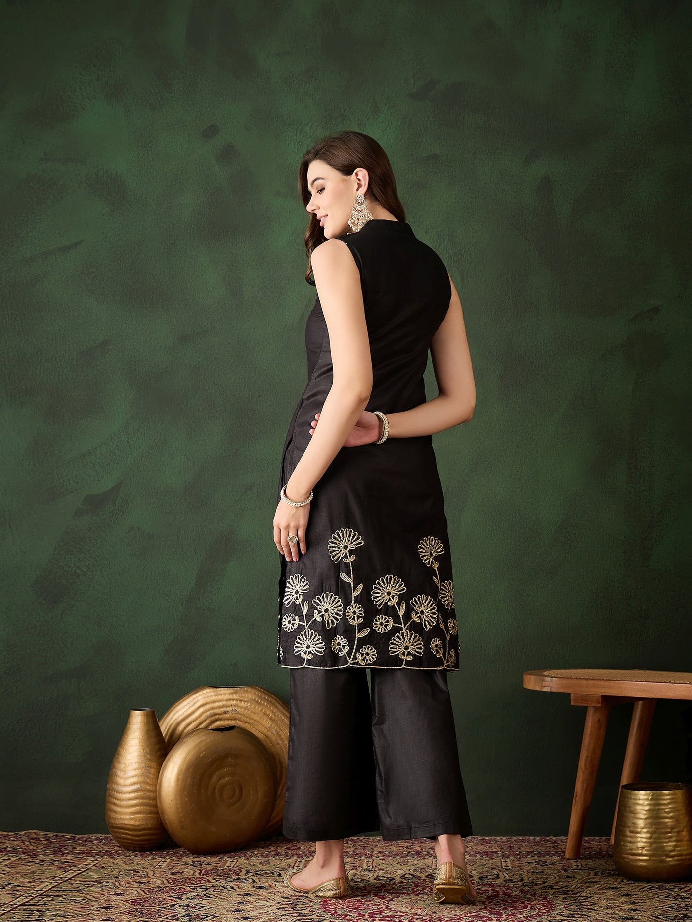 Black Embroidered Kurta With Palazzo