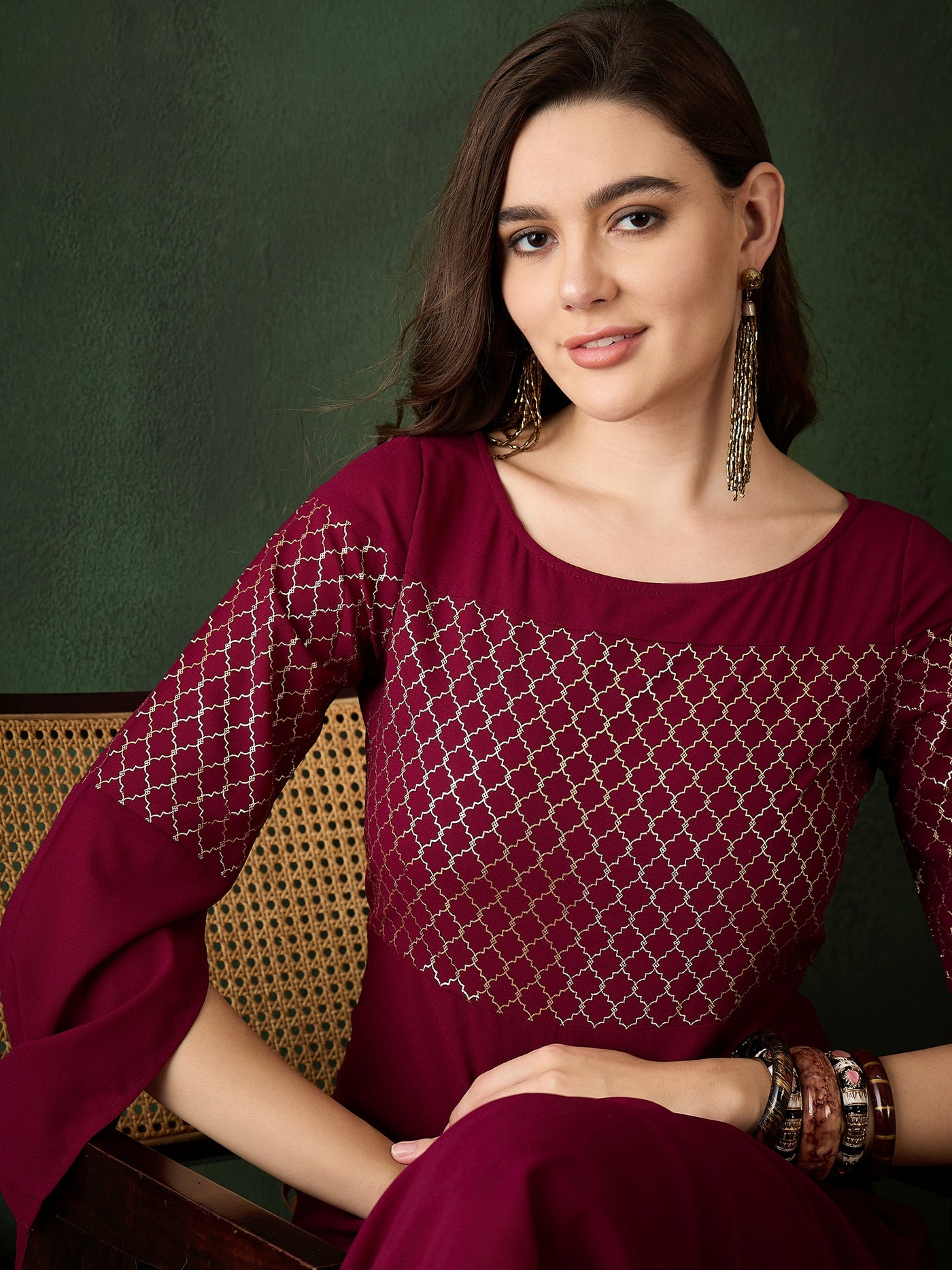 Maroon Gold Foil Print Kurta