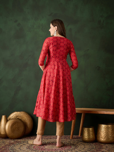 Red Geometric Print Anarkali