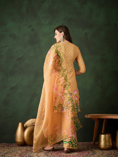 Yellow Pichwai Print Kurta Palazzo With Dupatta