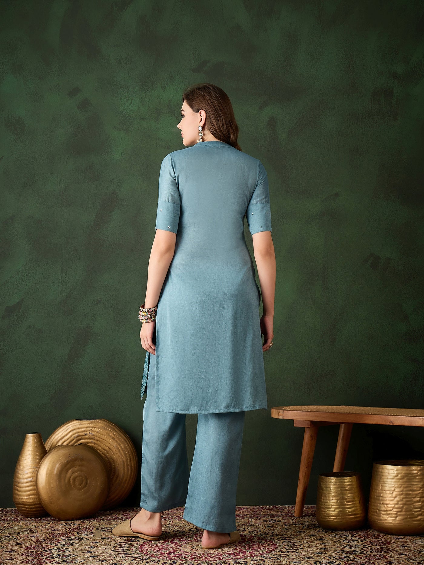 Blue Embroidered Kurta With Palazzo