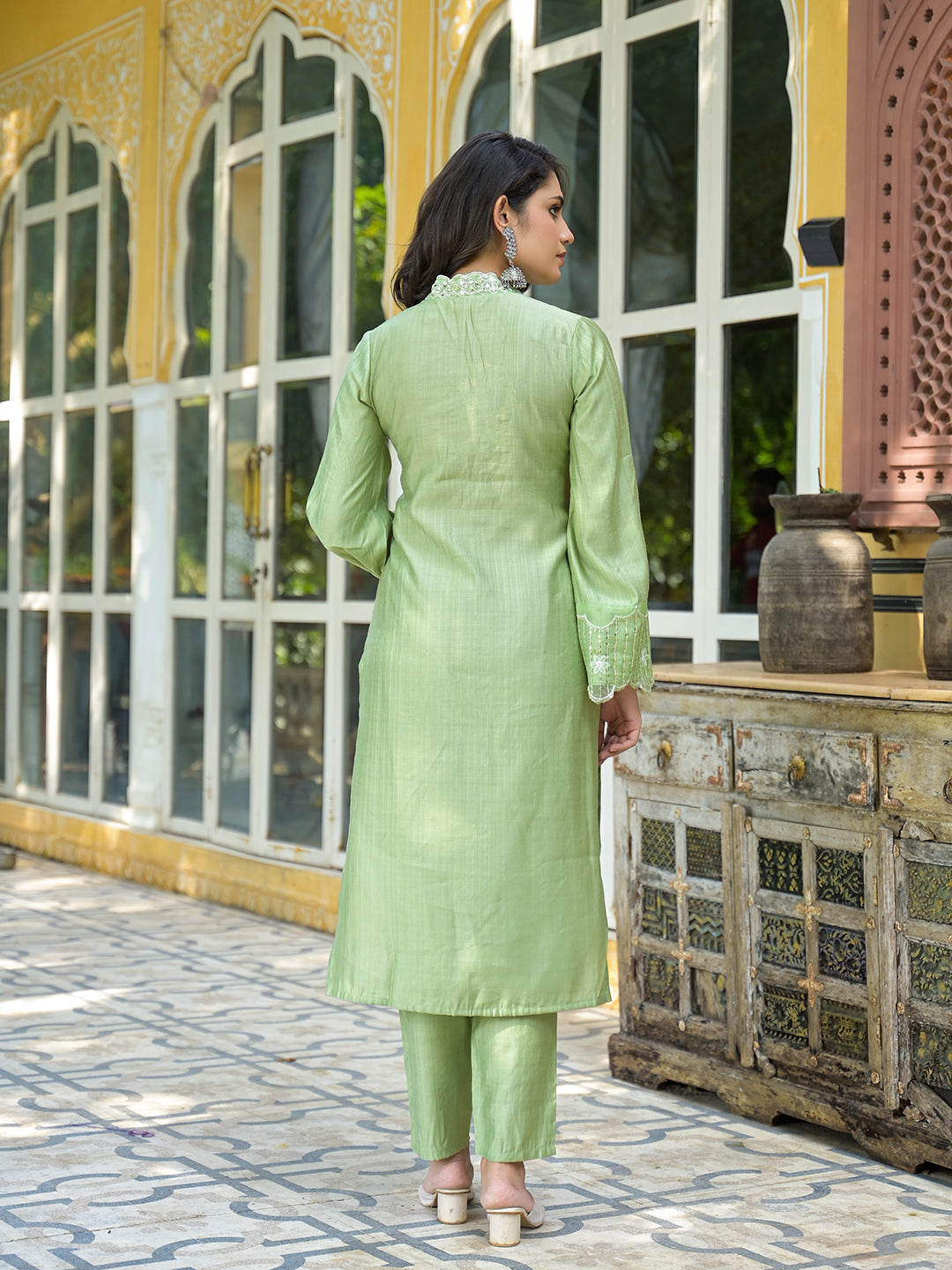 Mint Green Embroidered Pakistani Kurta Set With Embroidered Dupatta