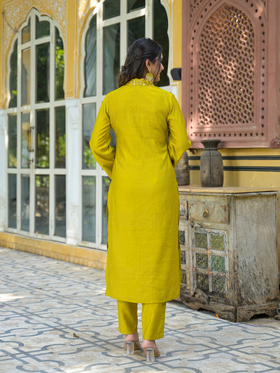 Lime Green Embroidered Pakistani Kurta Set With Embroidered Dupatta