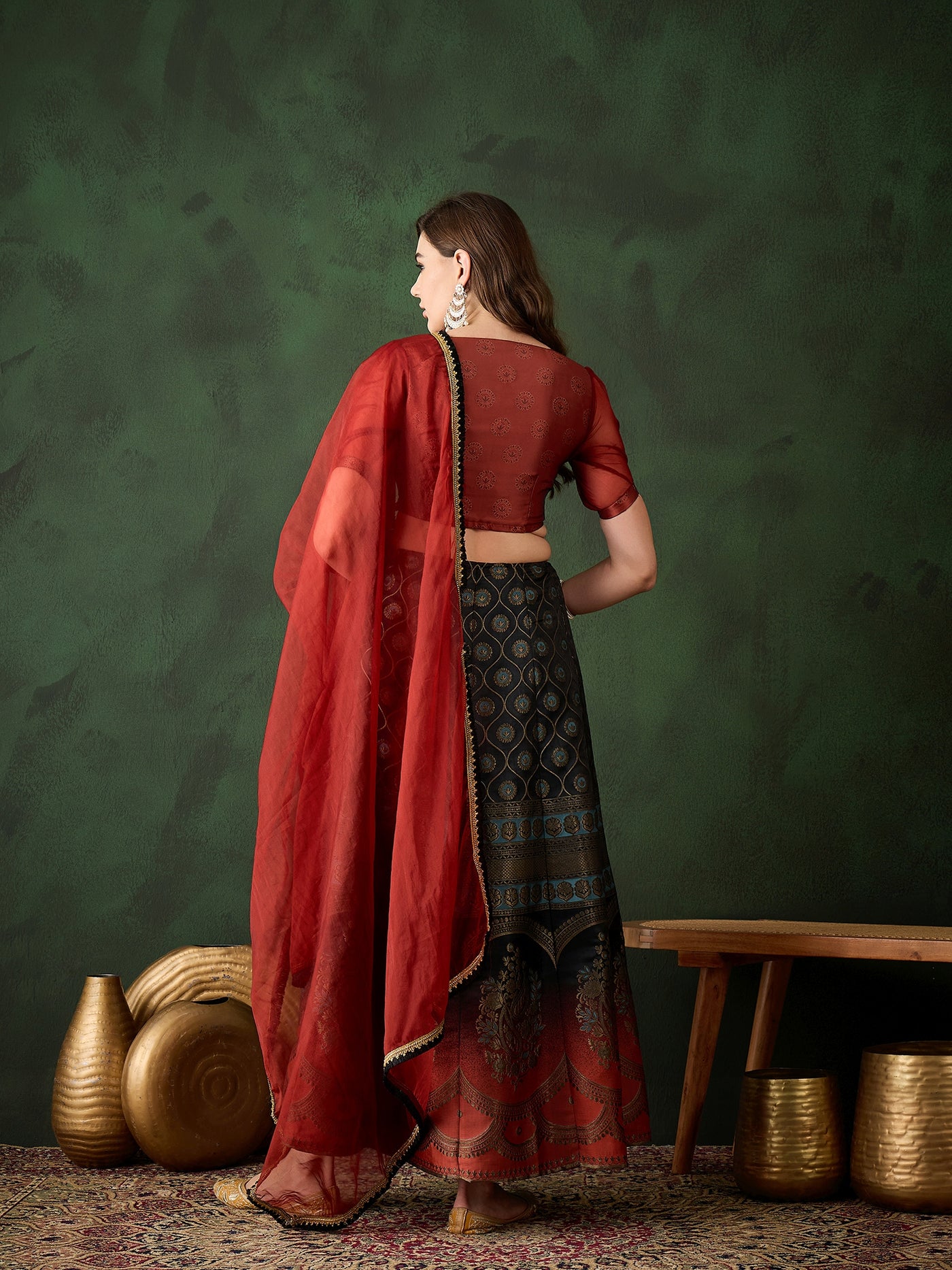 Maroon Brocade Lehenga Choli With Dupatta