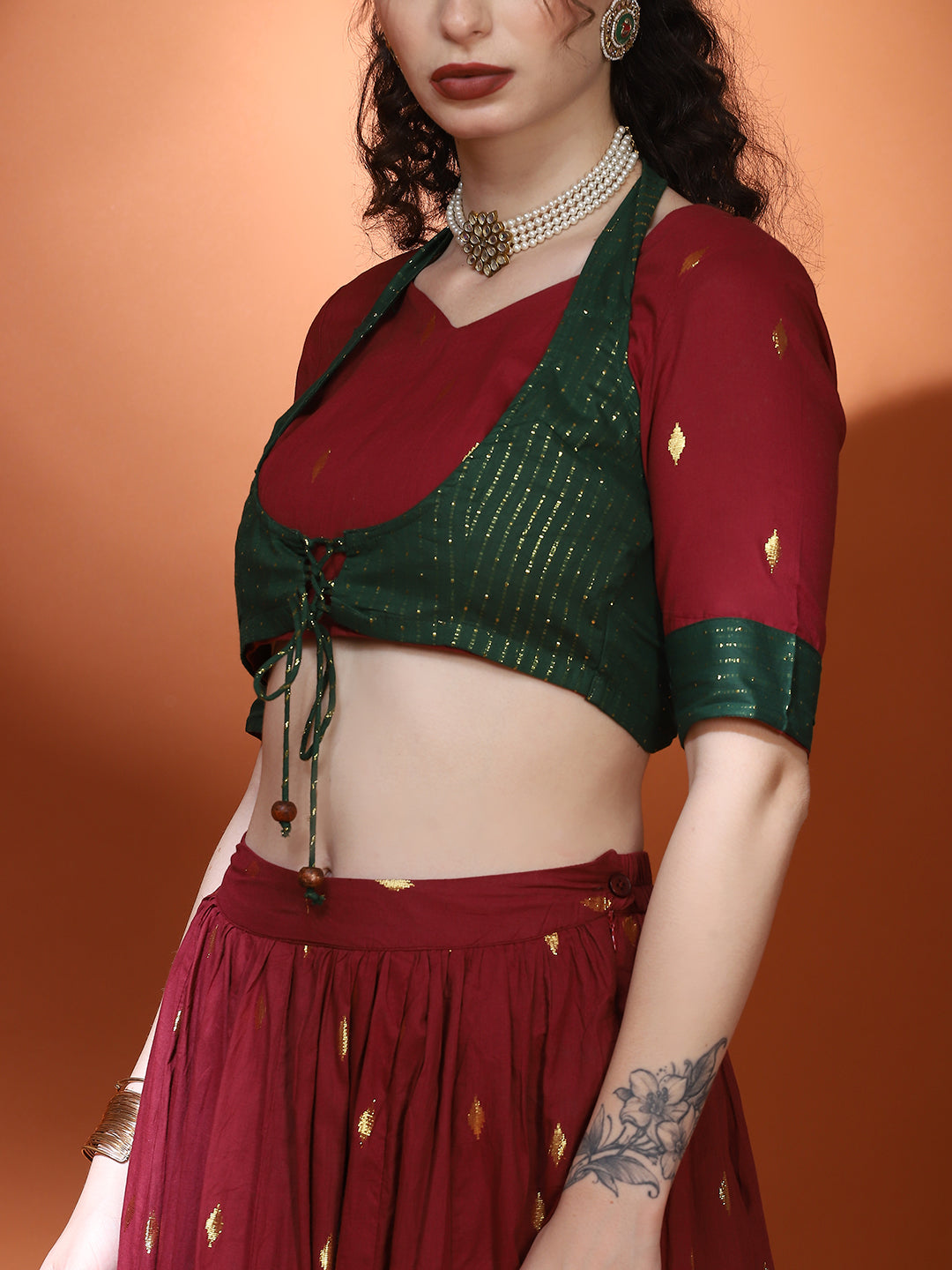 Maroon Woven Designed Lehenga Choli With Dupatta