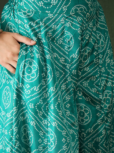 Green Bandhani Print Kurta Sharara With Dupatta