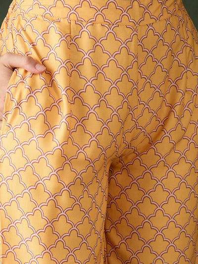 Yellow Pichwai Print Kurta Palazzo With Dupatta