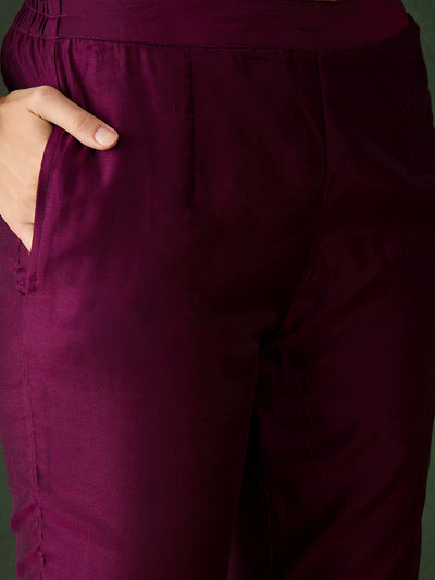 Purple Gold Print Kurta Pant With Dupatta