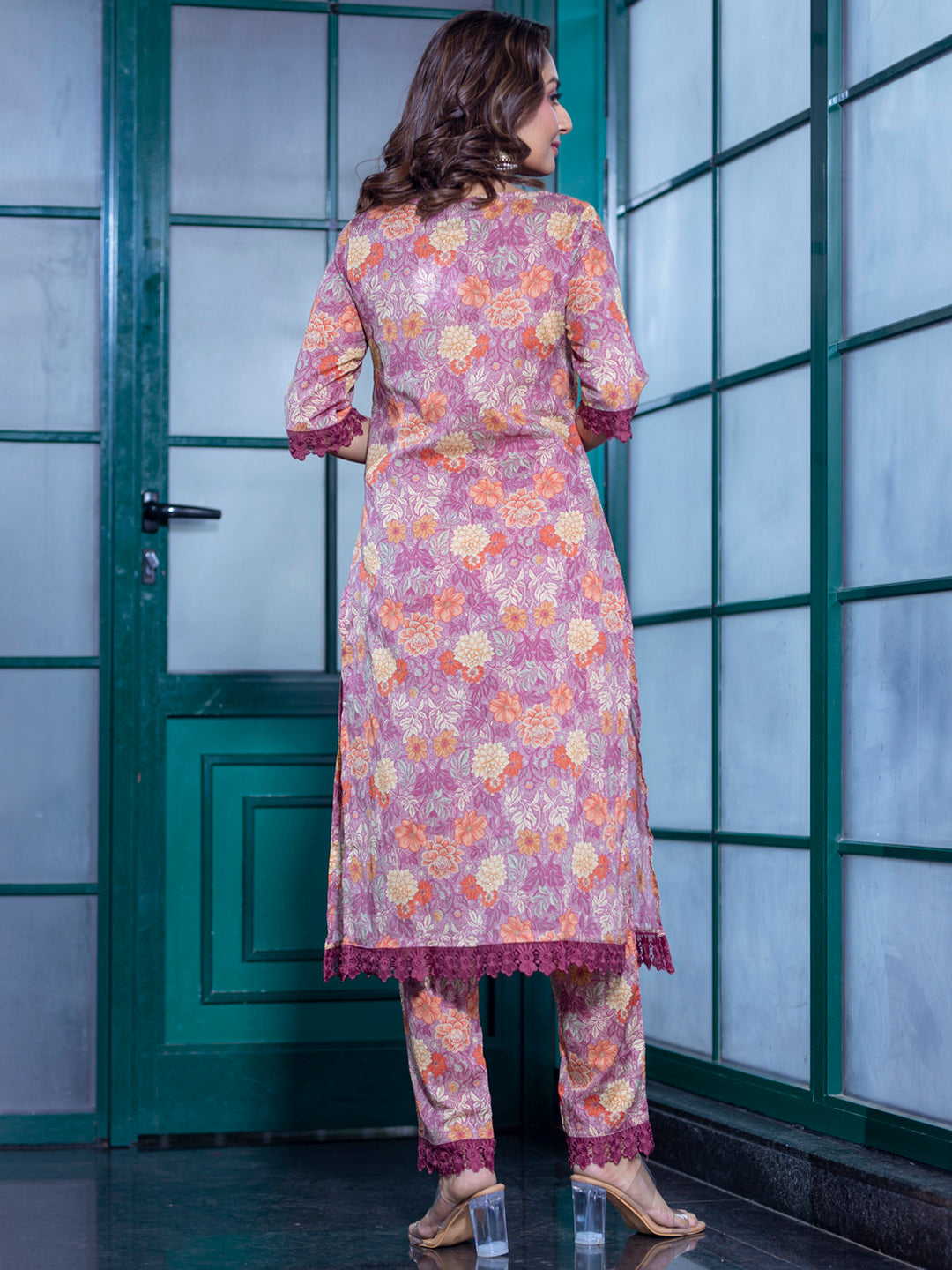 Pink Floral printed Kurta Set with Dupatta