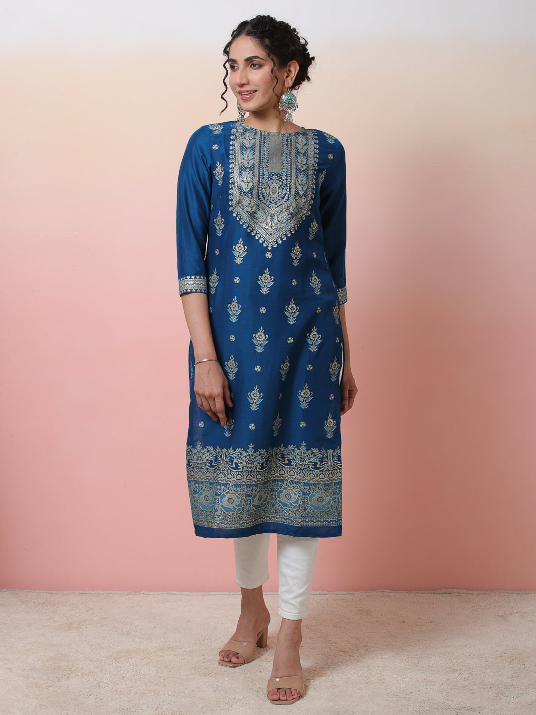 Royal Blue Placement Print Kurta