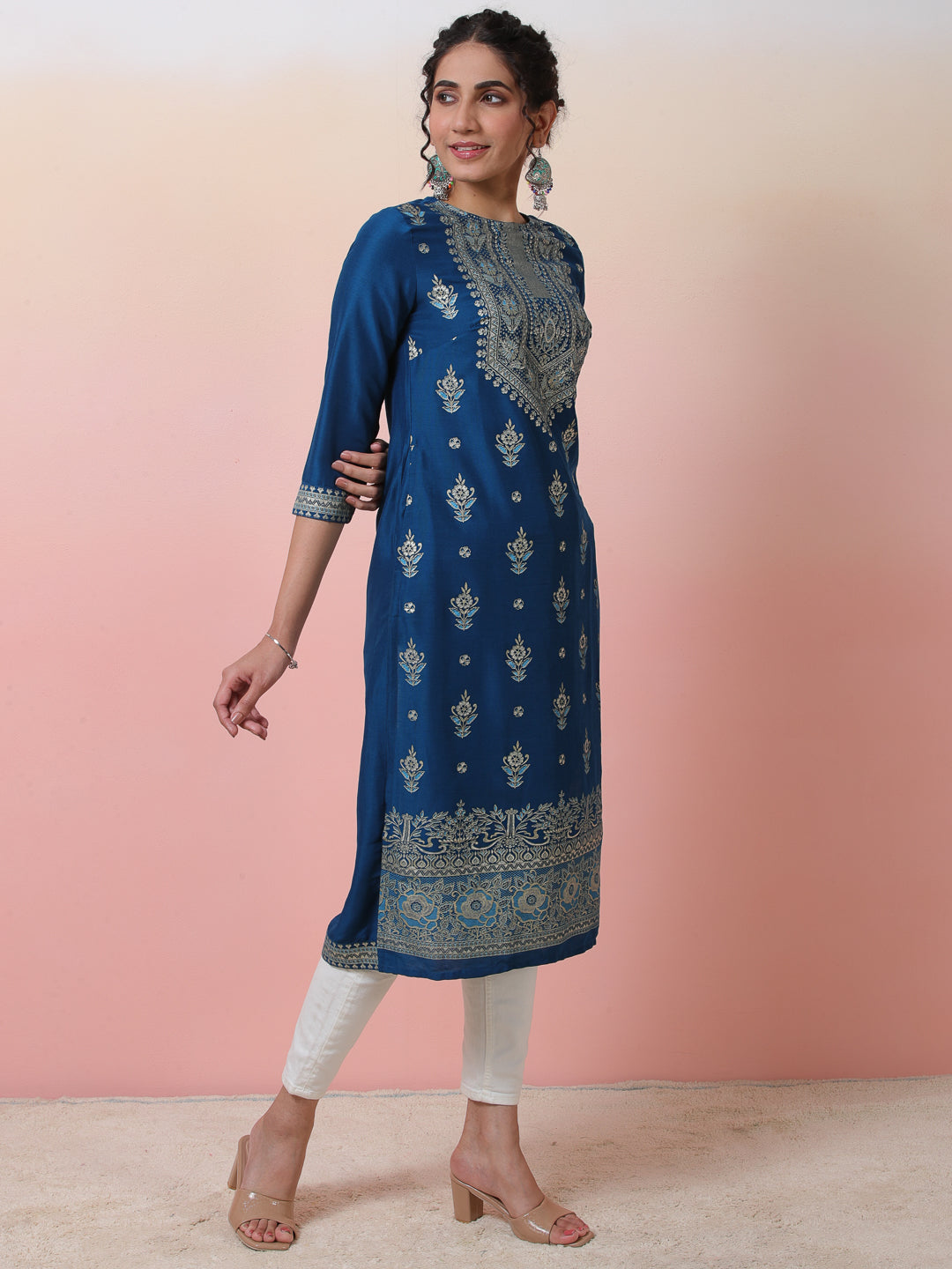 Royal Blue Placement Print Kurta