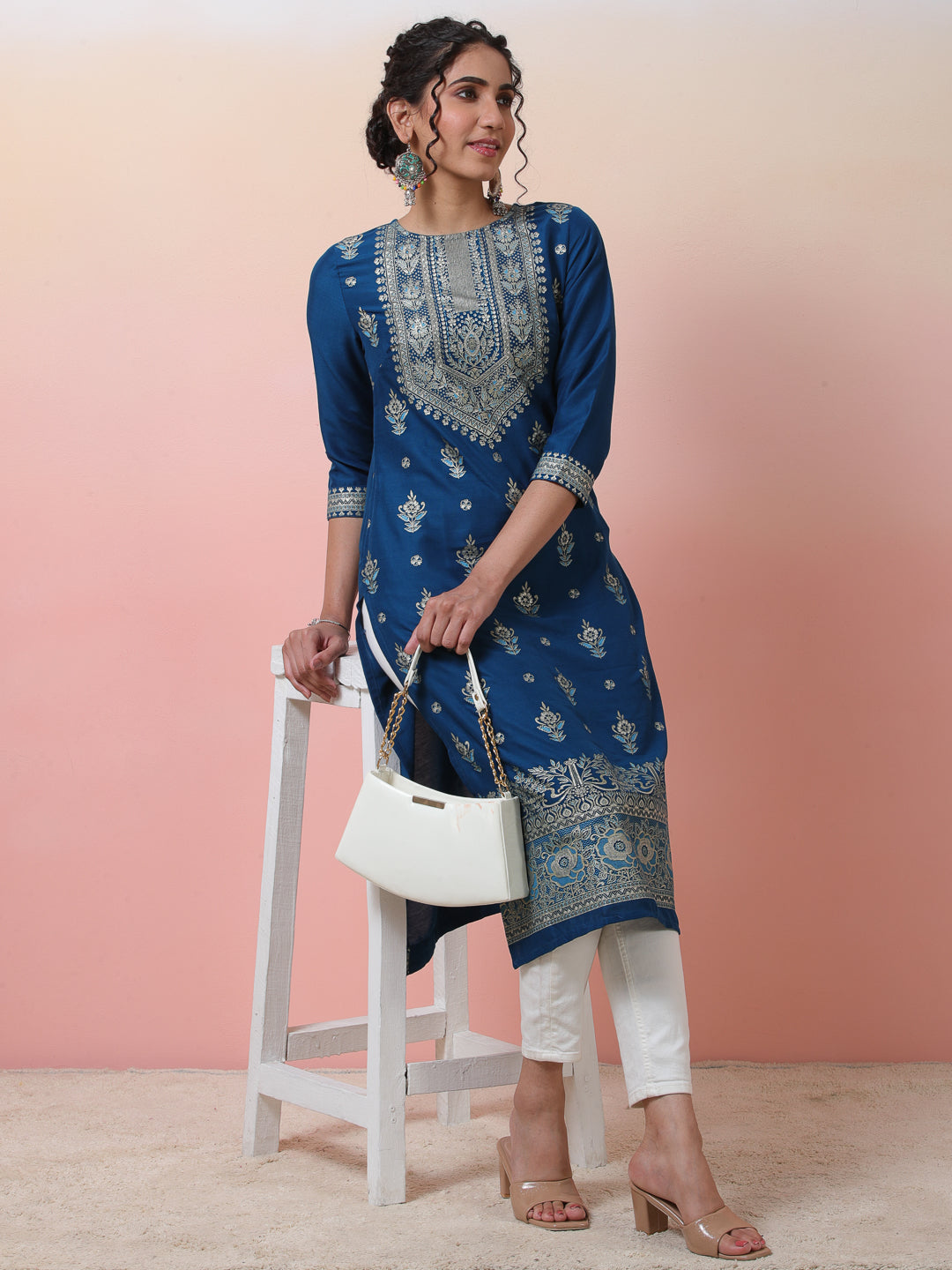 Royal Blue Placement Print Kurta