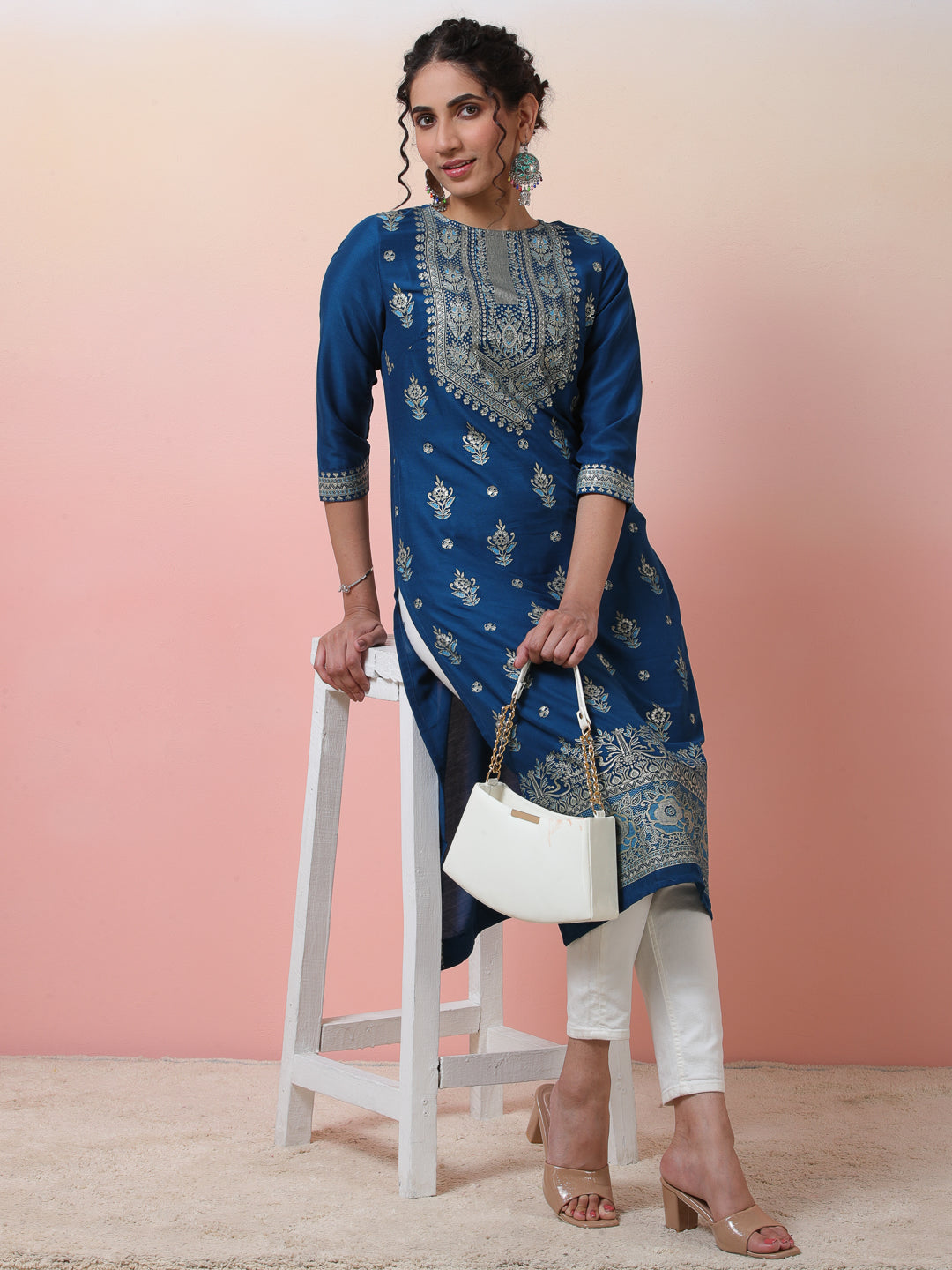 Royal Blue Placement Print Kurta