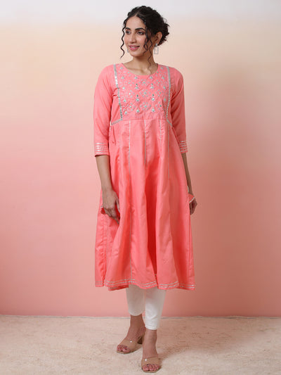 Peach Yoke Embroidered Anarkali