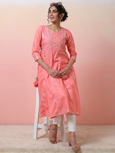 Peach Yoke Embroidered Anarkali