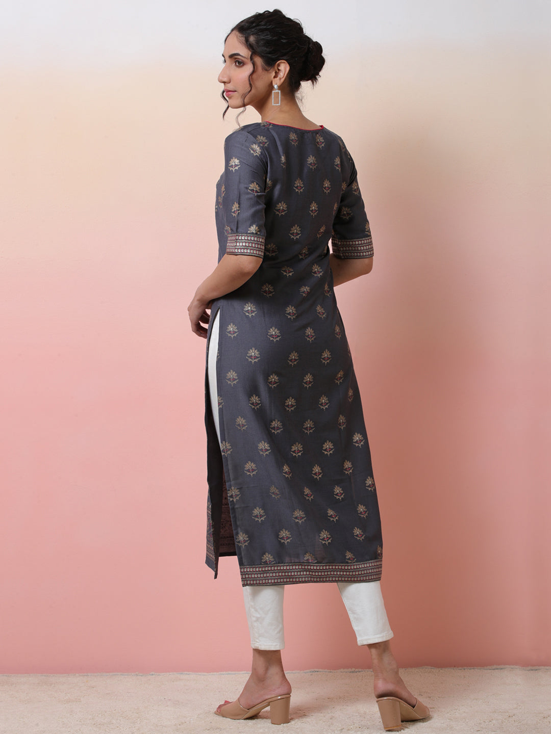 Grey Placement Printed Kurta