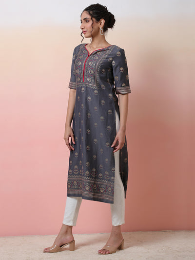 Grey Placement Printed Kurta