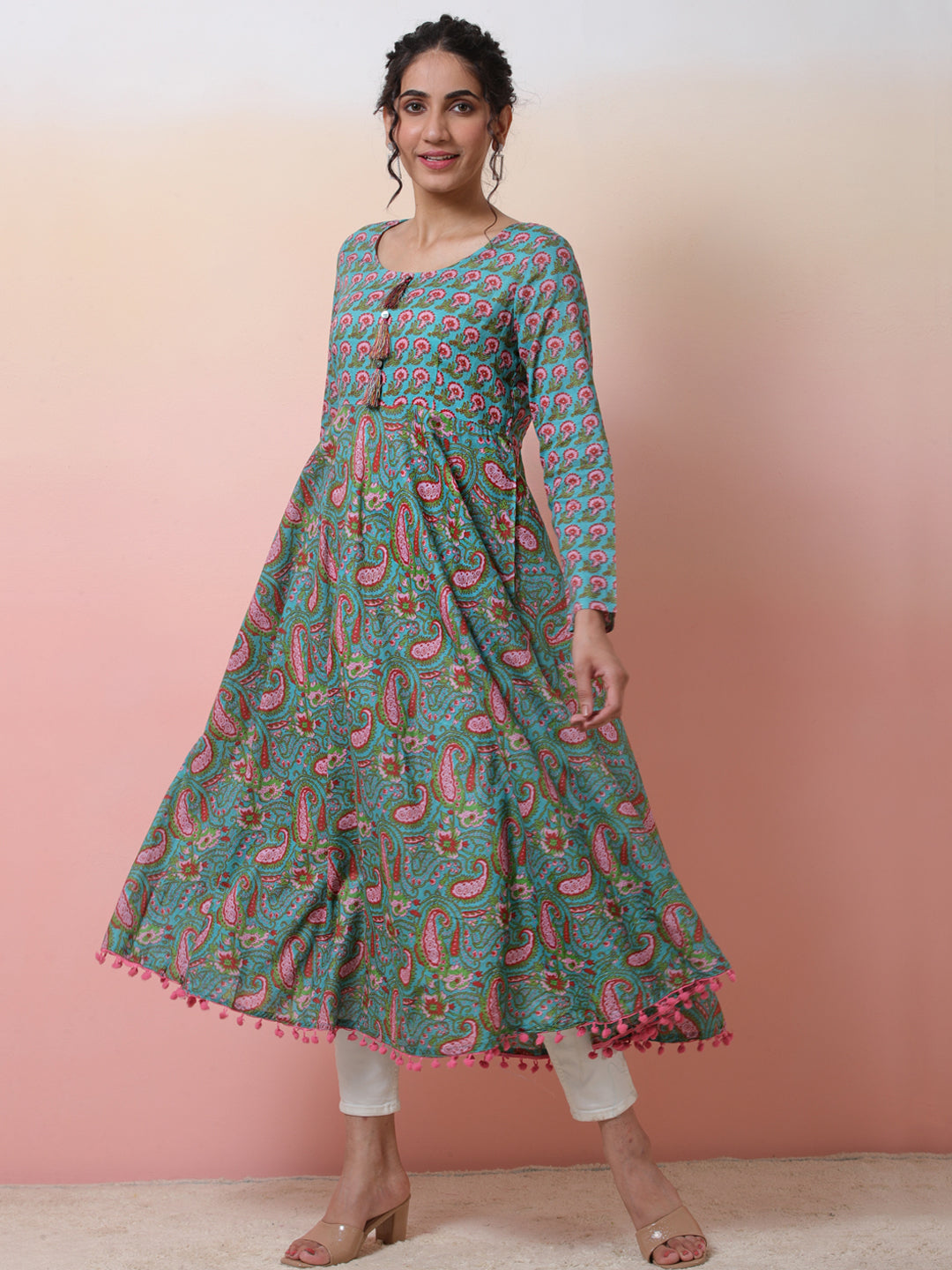 Light Blue Floral Print Anarkali