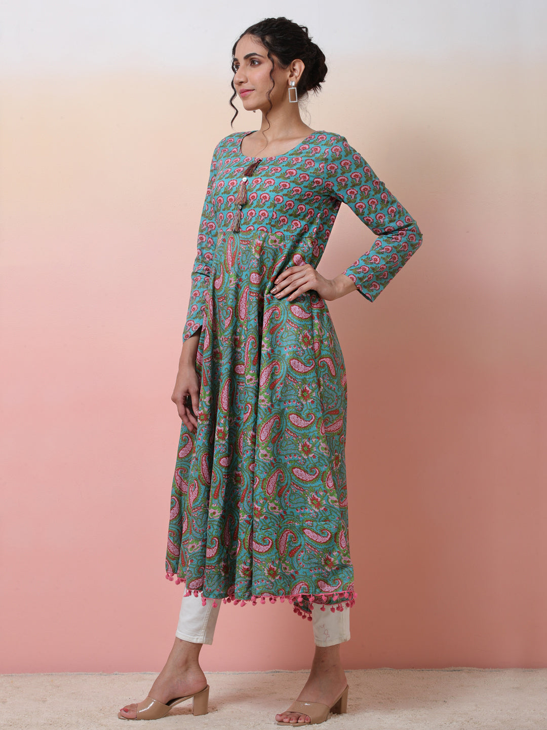 Light Blue Floral Print Anarkali