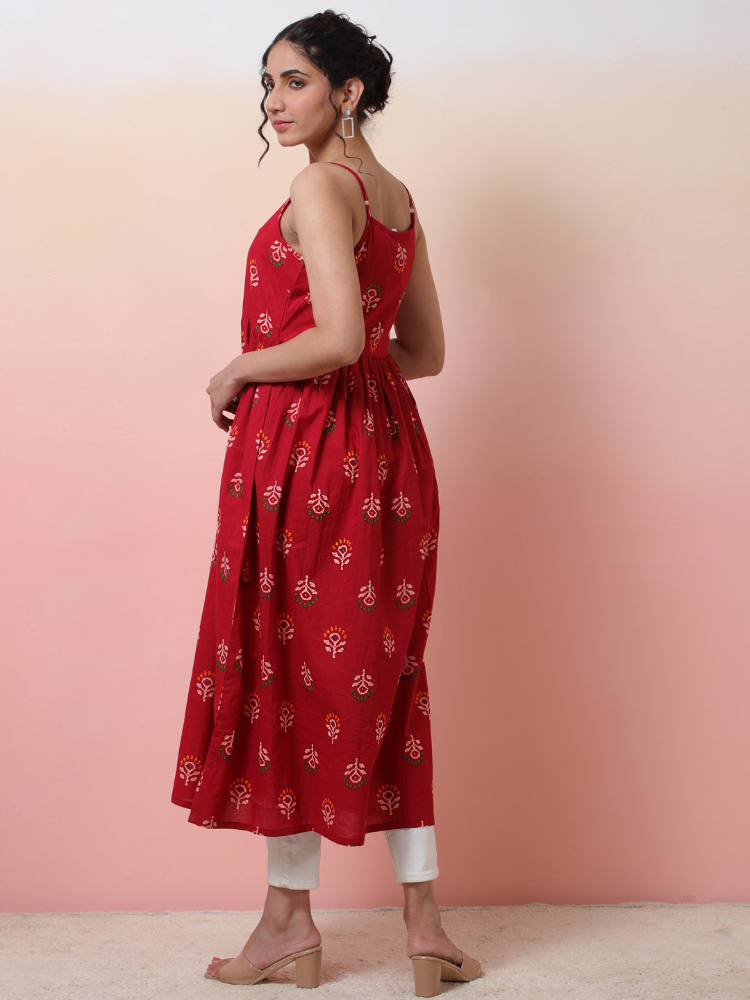 Red Floral Print Sleeveless Dress