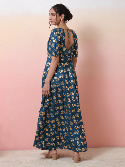 Blue Foil Print Anarkali