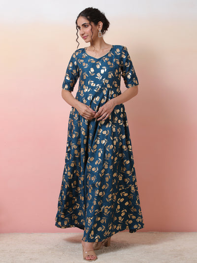 Blue Foil Print Anarkali