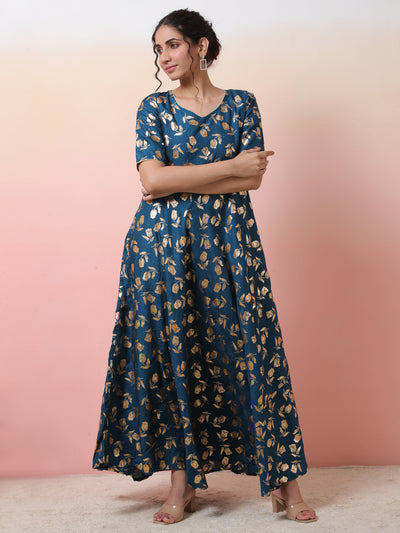 Blue Foil Print Anarkali