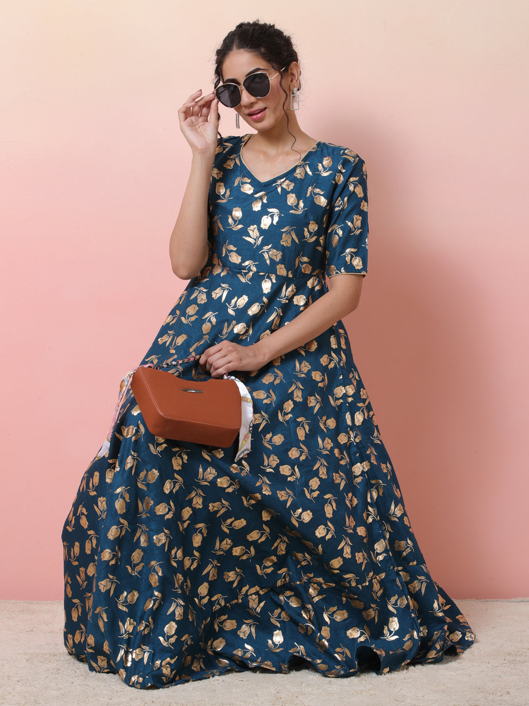 Blue Foil Print Anarkali