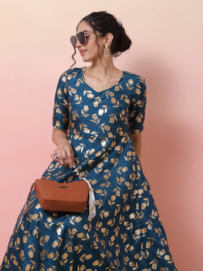 Blue Foil Print Anarkali