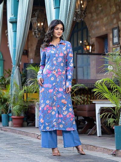 Sky Blue rayon Button Down Kurta Set