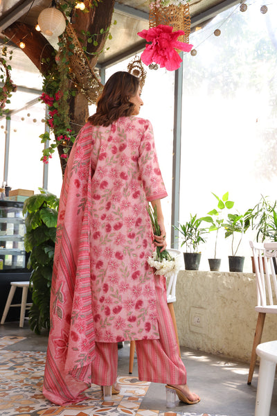 Blush Pink Kurta Set With Kota Doria Dupatta