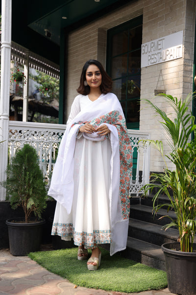 White Floor length Anarkali with Dupatta