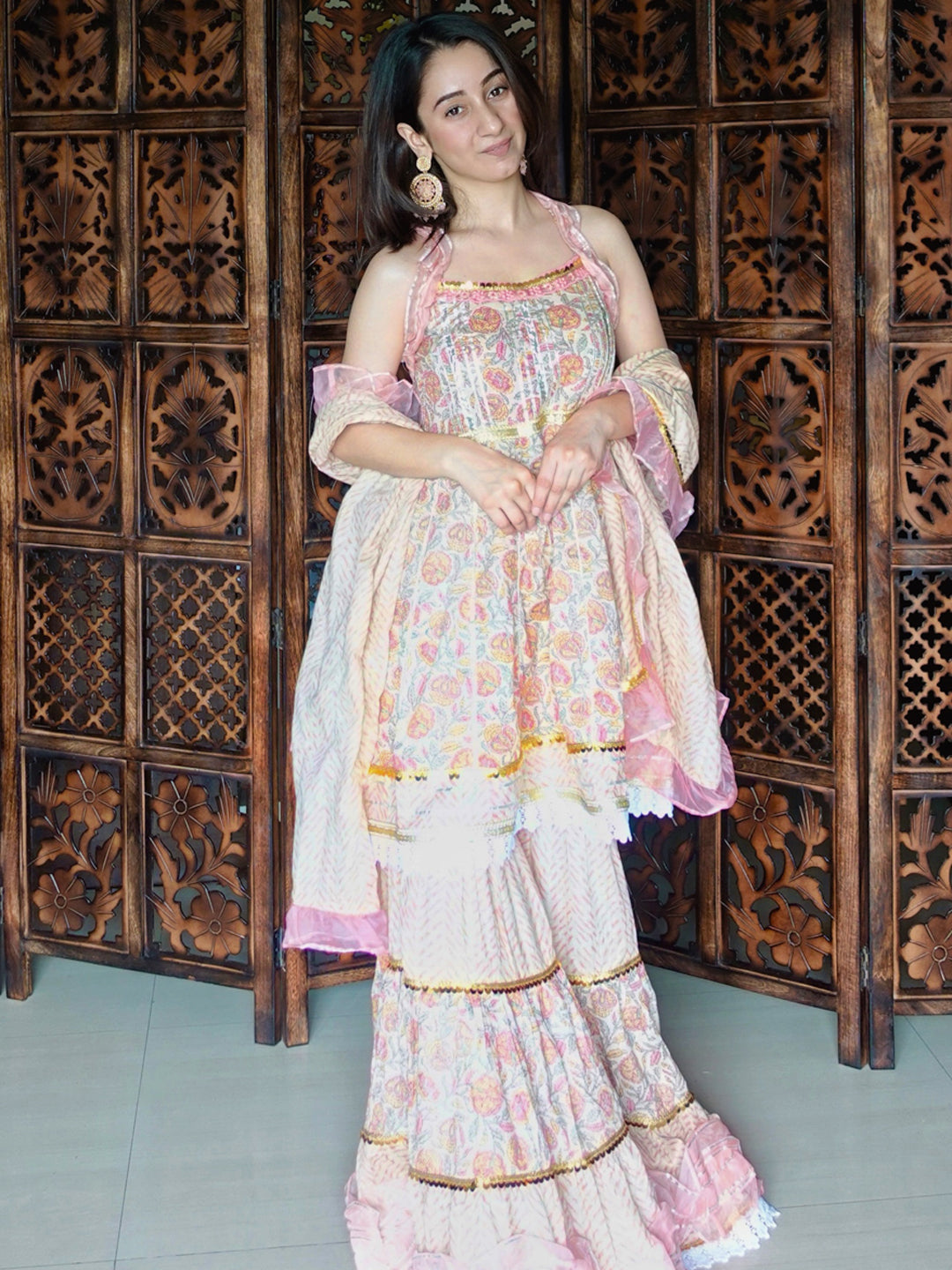 Peach Sharara Kurta Set