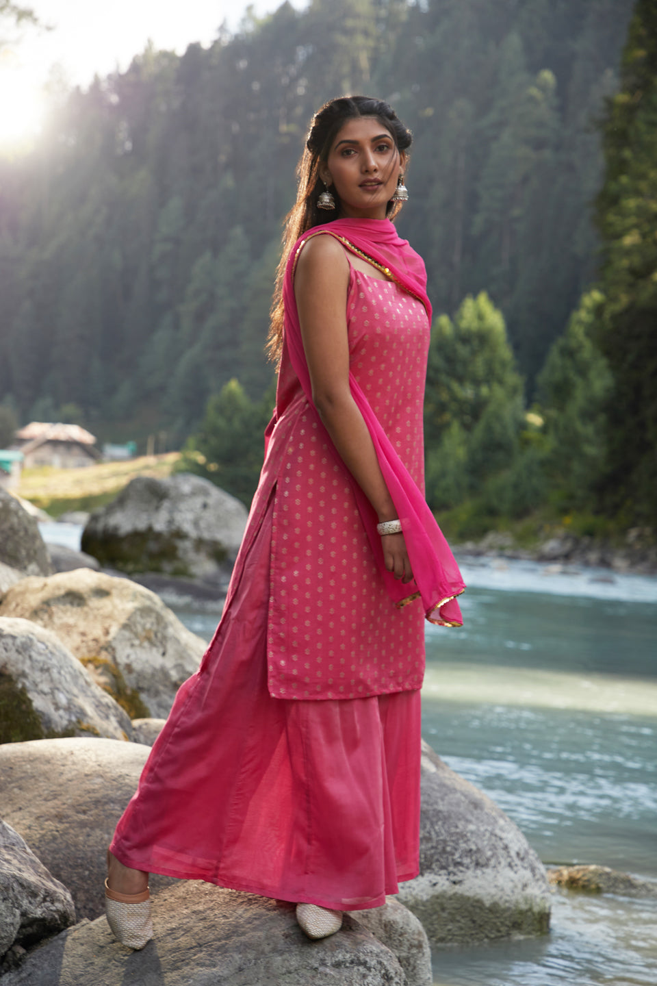 Fucsia Kurta Sharara Set with Dupatta